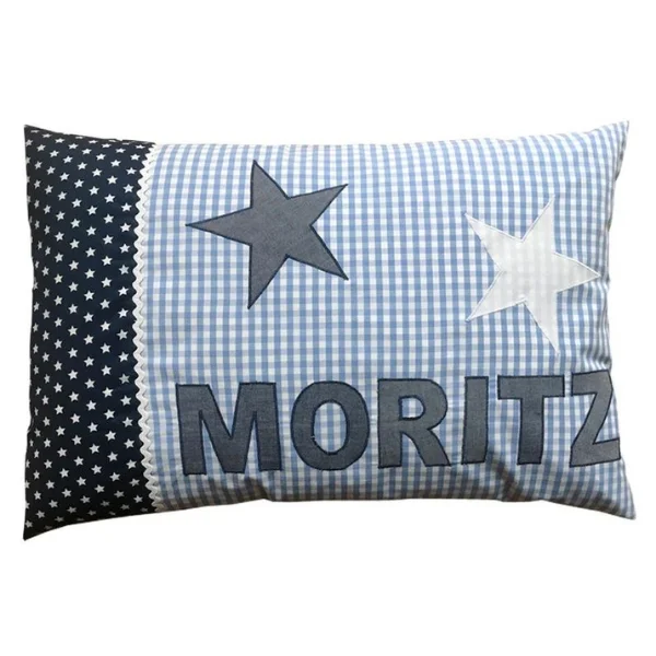 Lieblingskaro Kissen mit Namen, verschiedene Stoffe und Muster, personalisiert mit Name Moritz